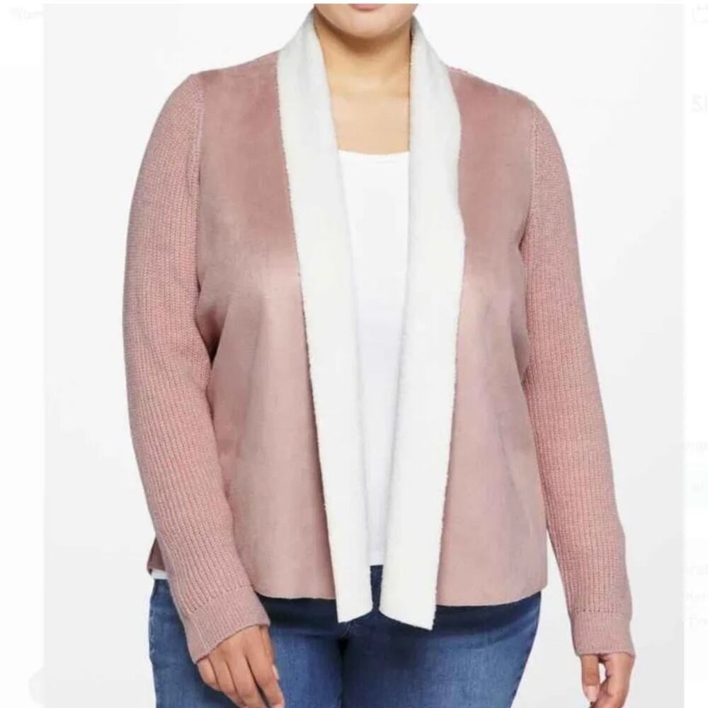 Stitch Fix Lety & Me Shayla Faux Suede Pink Long Sleeve Cardigan Sz M NEW